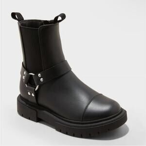 Art Class Kids' Crosby Harness Moto Boots Black Size 3 New